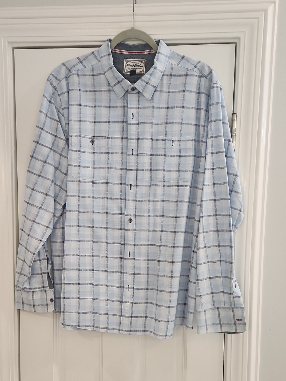 Flag And Anthem Light Blue Plaid Long-Sleeve Button-Up Shirt